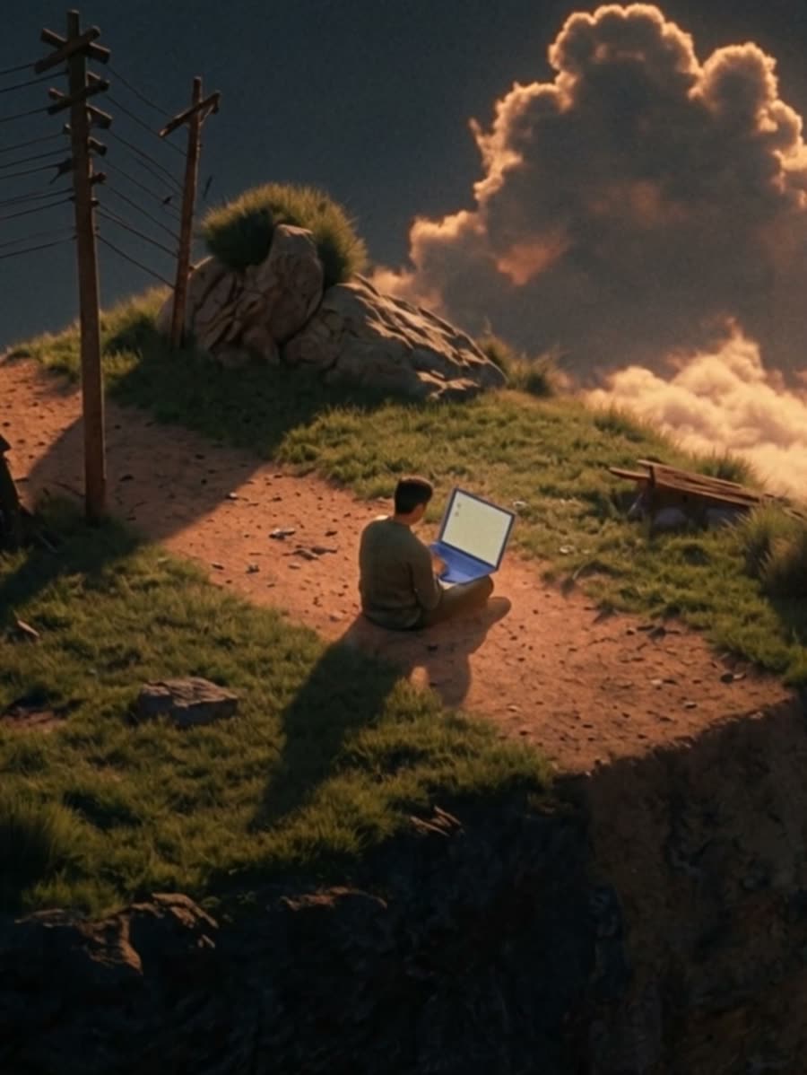 The founder, at work above the clouds